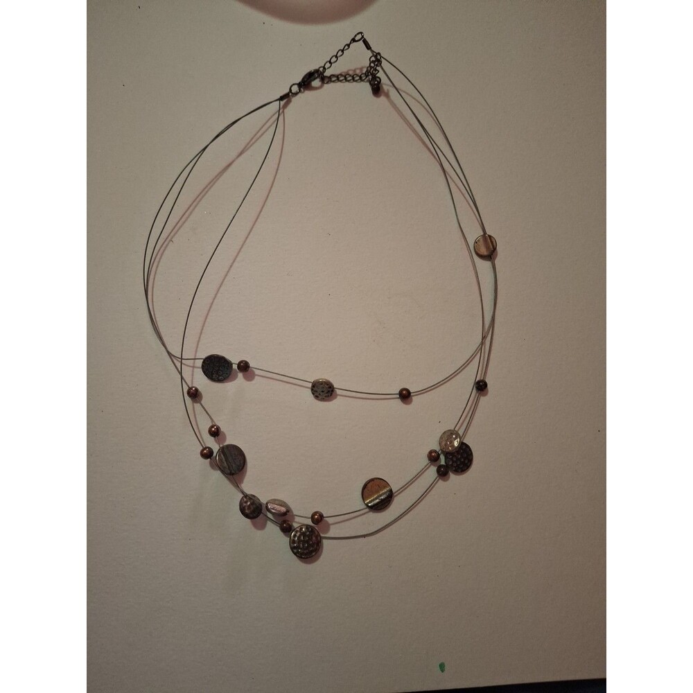 Multi Metallic Tone Wire Beaded Necklace Lobster Claw Clasp Gold, Copper, Silver